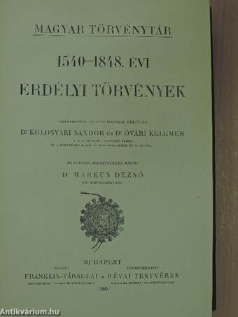 1540-1848. évi erdélyi törvények