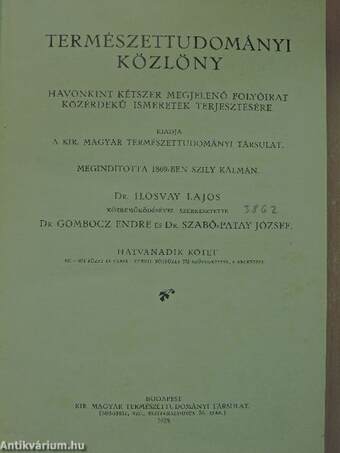 Természettudományi Közlöny 1928. január-december