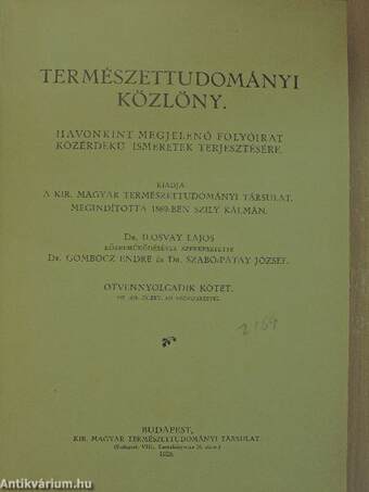 Természettudományi Közlöny 1926. január-december