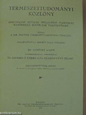 Természettudományi Közlöny 1930. január-december