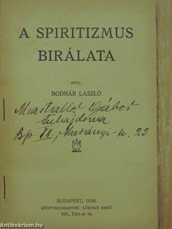 A spiritizmus birálata