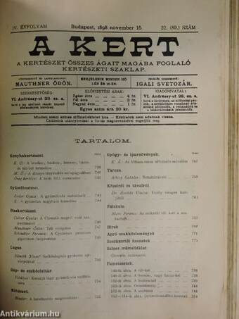 A Kert 1898. július-deczember (fél évfolyam)