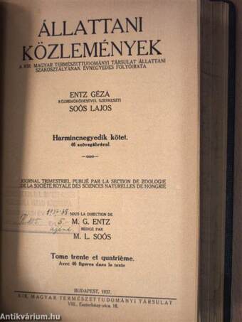 Állattani Közlemények 1935-1937/1-4.