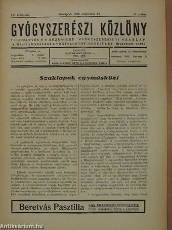 Gyógyszerészi Közlöny 1939. augusztus 12.