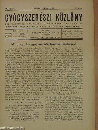 Gyógyszerészi Közlöny 1939. május 20.