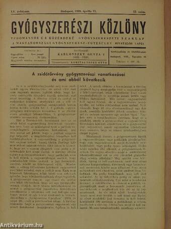 Gyógyszerészi Közlöny 1939. április 15.