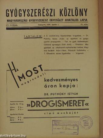 Gyógyszerészi Közlöny 1939. április 1.