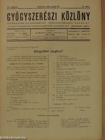 Gyógyszerészi Közlöny 1939. április 29.