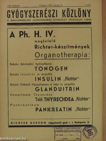 Gyógyszerészi Közlöny 1937. február 13.