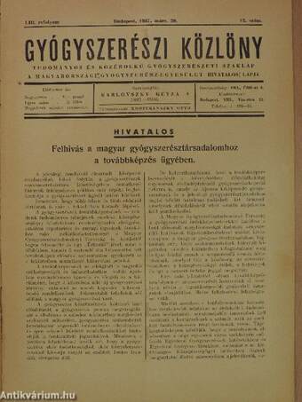 Gyógyszerészi Közlöny 1937. márc. 20.