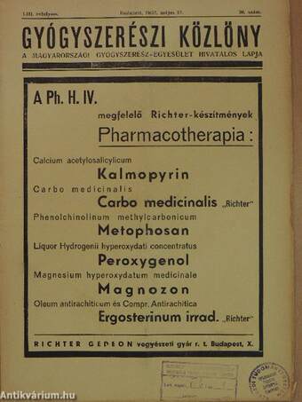 Gyógyszerészi Közlöny 1937. május 15.