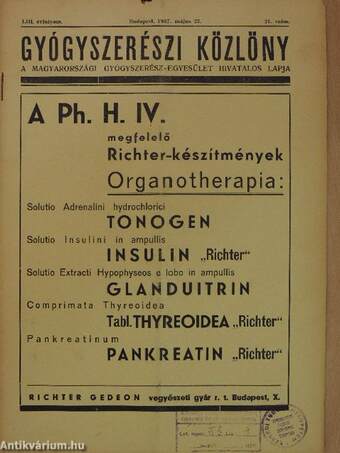 Gyógyszerészi Közlöny 1937. május 22.