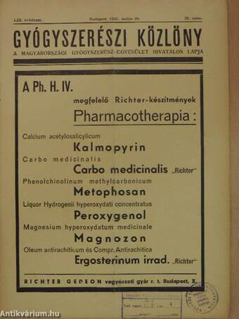 Gyógyszerészi Közlöny 1937. május 29.