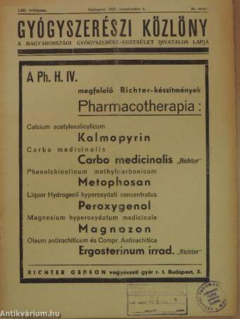 Gyógyszerészi Közlöny 1937. szeptember 4.