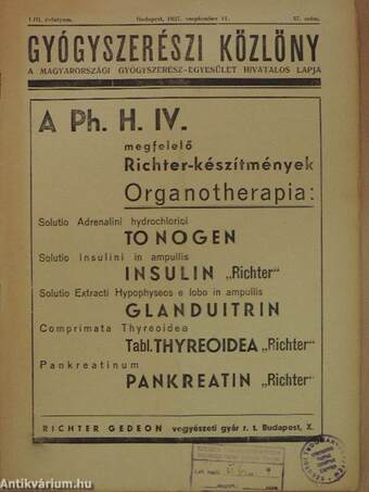 Gyógyszerészi Közlöny 1937. szeptember 11.