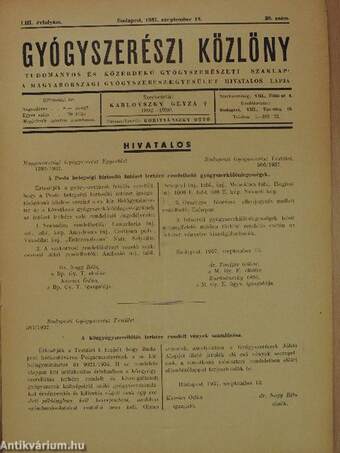 Gyógyszerészi Közlöny 1937. szeptember 18.