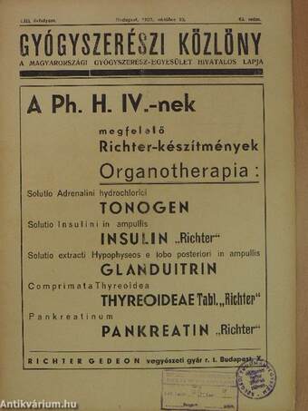 Gyógyszerészi Közlöny 1937. október 23.