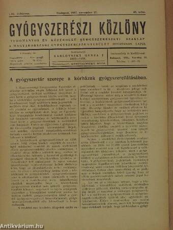 Gyógyszerészi Közlöny 1937. november 27.