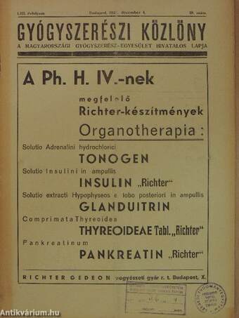 Gyógyszerészi Közlöny 1937. december 4.