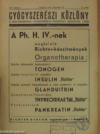 Gyógyszerészi Közlöny 1937. december 18.