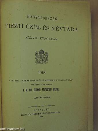 Magyarország tiszti czím- és névtára 1918.