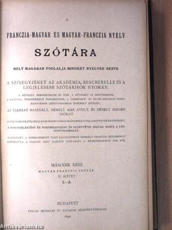 A franczia-magyar és magyar-franczia nyelv szótára II/1-2.