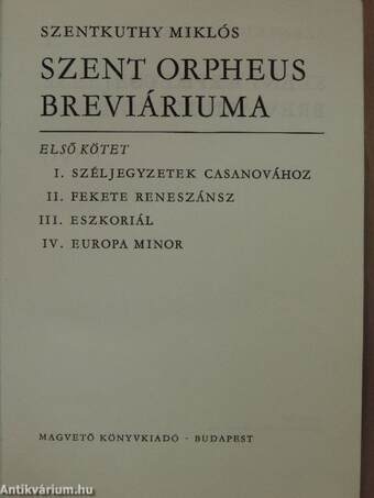 Szent Orpheus breviáriuma I-IV.