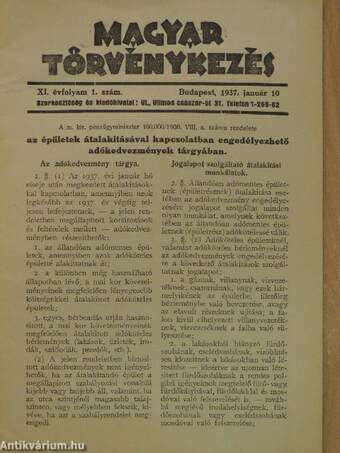 Magyar Törvénykezés 1937. január 10.