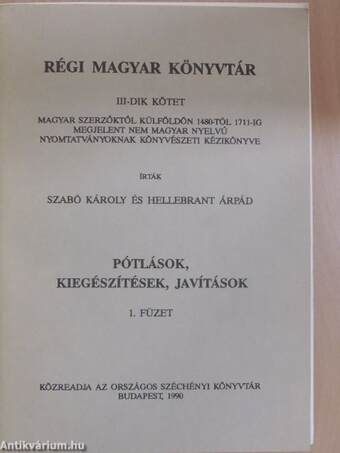 Régi Magyar Könyvtár III/1. (töredék)
