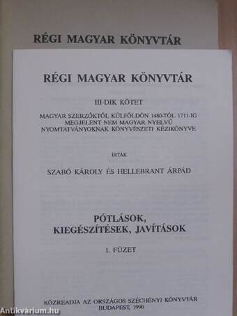 Régi Magyar Könyvtár III/1. (töredék)