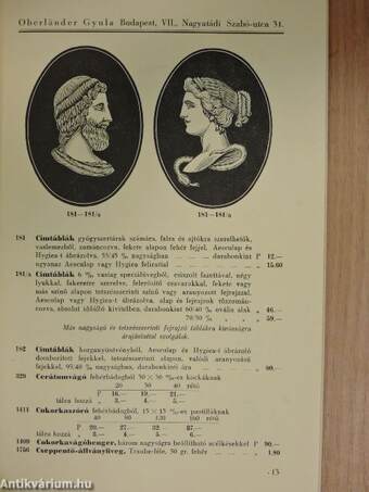 Árjegyzék - Teljes gyógyszertári berendezések, állványedényzet, eszközök, gépek, készülékek, mérlegek, súlyok és a recepturánál szükséges üvegek, tégelyek, dobozok stb.