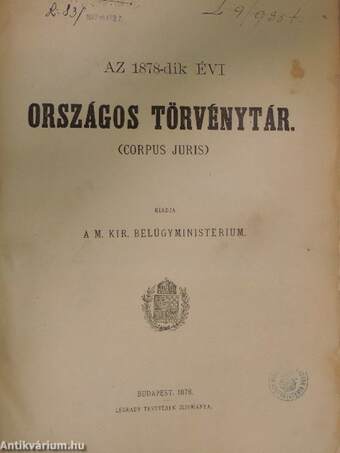 Az 1878-dik évi Országos Törvénytár