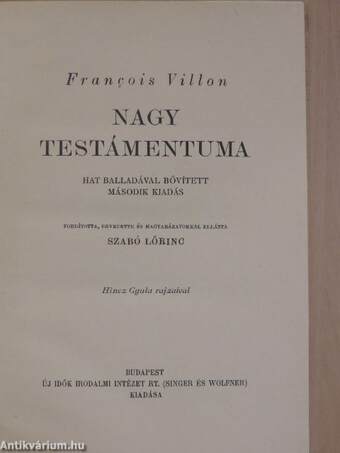 Francois Villon Nagy Testámentuma