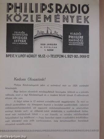 Philips rádió közlemények 1929. (nem teljes évfolyam)