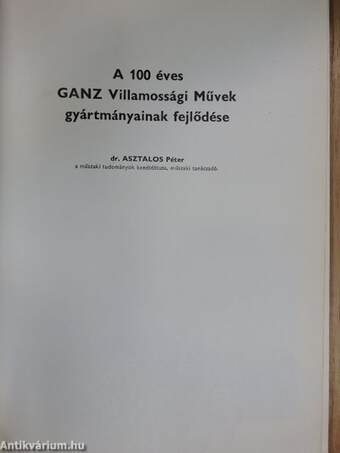 A 100 éves Ganz Villamossági Művek gyártmányainak fejlődése