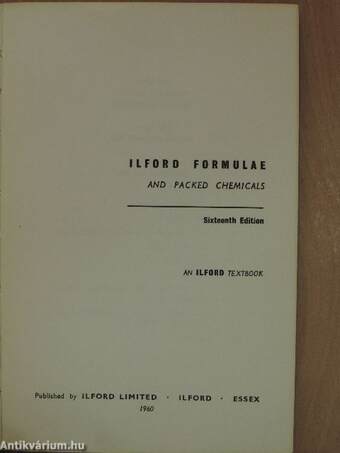 Ilford Formulae and packed Chemicals