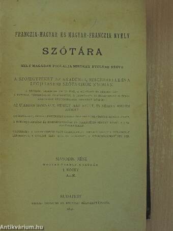 A franczia-magyar és magyar-franczia nyelv szótára II/1-2.