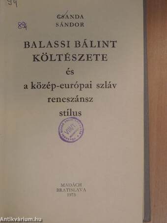 Balassi Bálint költészete és a közép-európai szláv reneszánsz stílus