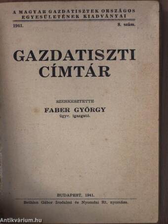 Gazdatiszti címtár 1941.