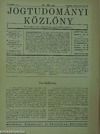 Jogtudományi Közlöny 1949. szeptember 29.