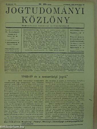 Jogtudományi Közlöny 1948. november 20.