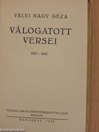 Vályi Nagy Géza válogatott versei 1917-1943