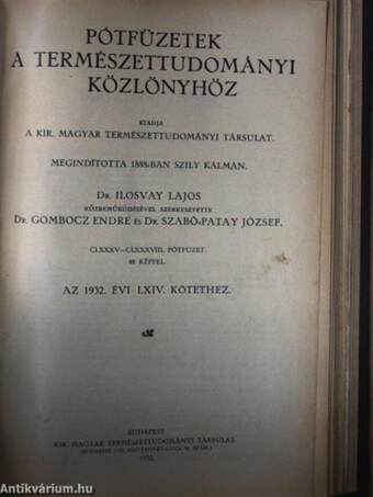 Természettudományi Közlöny 1932. január-december/Pótfüzetek a Természettudományi Közlönyhöz 1932. január-december