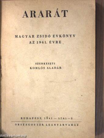 Ararát - Magyar zsidó évkönyv az 1941. évre