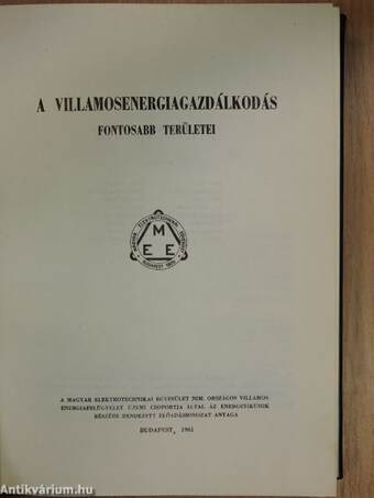 A villamosenergiagazdálkodás fontosabb területei