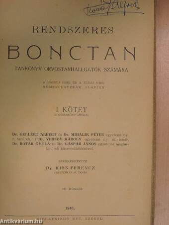 Rendszeres bonctan I-II.