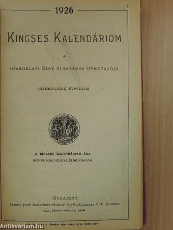 Kincses Kalendáriom 1926