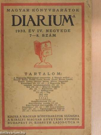 Magyar Könyvbarátok Diariuma 1933. év IV. negyede