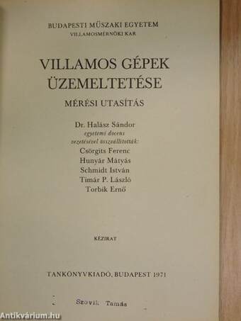 Villamos gépek üzemeltetése