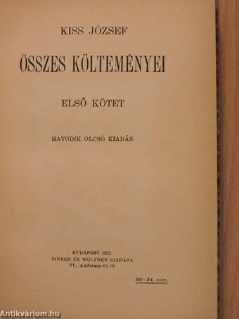 Kiss József összes költeményei I-II.